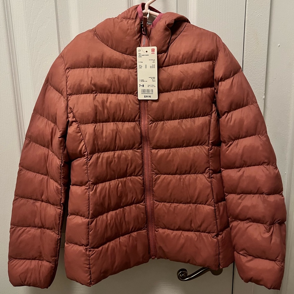 NWT Uniqlo Girls Lightweight Warm Padded Puffer Coat. Size: 7-8. Color: Pink